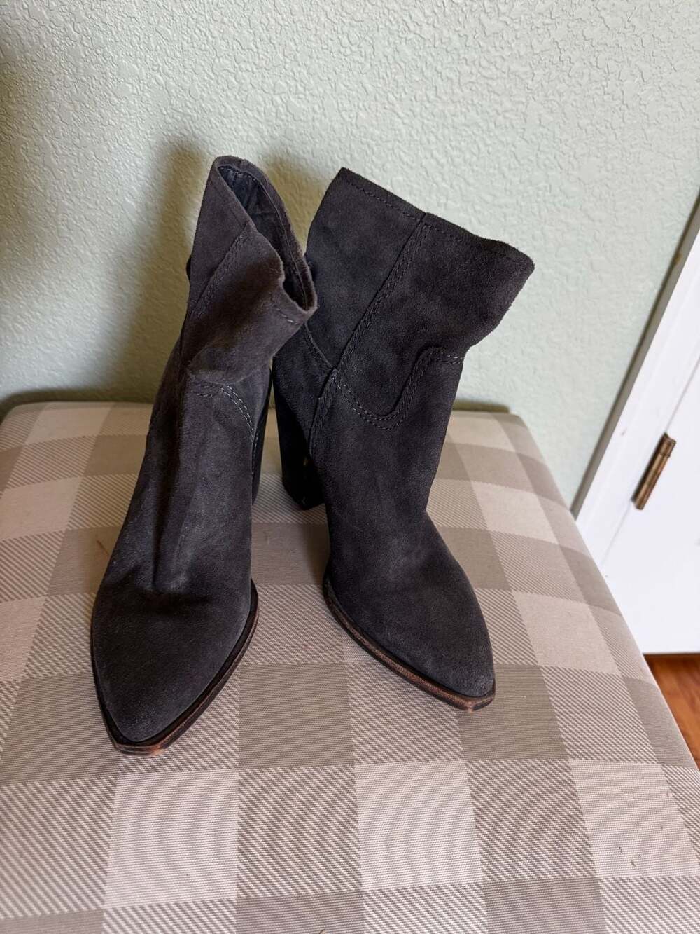 Faded Black Suede Western Ankle Boots